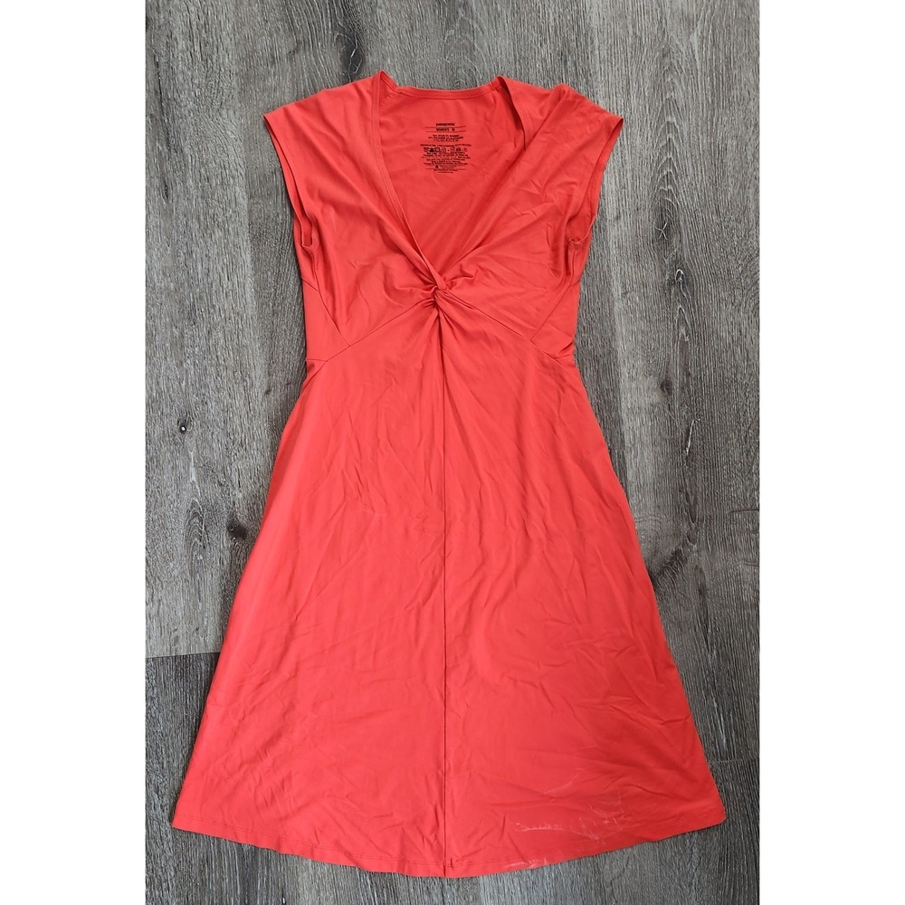 Patagonia Kamala Twist Front Dress Coral Orange V-Neck Cap Sleeve 58729SP14 M